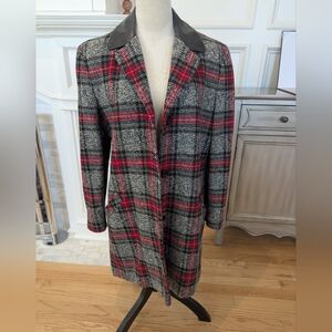 Vintage Pendleton Plaid Coat with Black Leather Collar